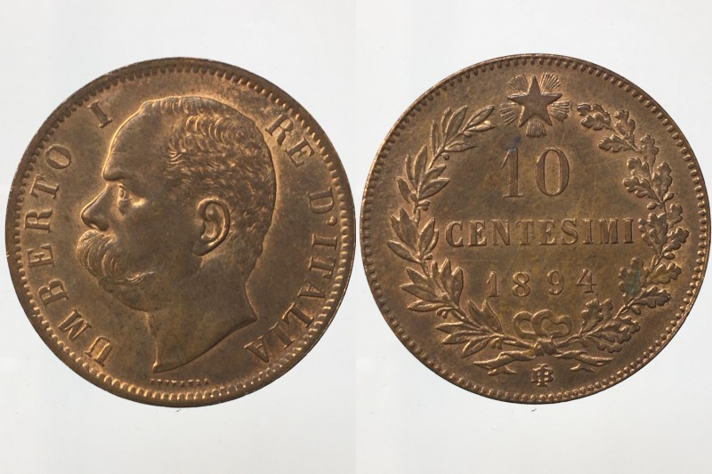 Umberto I 10 centesimi 1894 Birmingham FDC segni da contatto