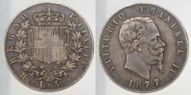 Vittorio Emanuele II. 5 lire 1877 Roma Ag.24,89g MB-BB