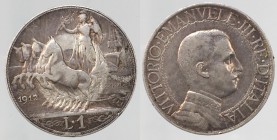 Vittorio Emanuele III 1 lira 1912 Ag. BB patina bersaglio al rovescio