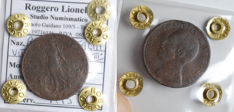 Vittorio Emanuele III 5 centesimi 1909 non comune periziata Roggero