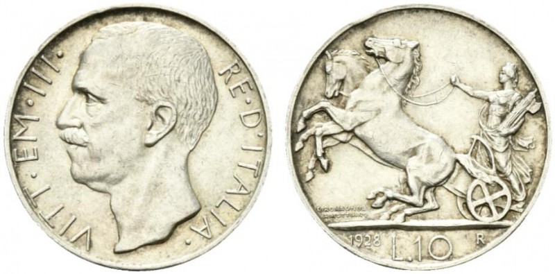 Vittorio Emanuele III. 10 lire 1928 * un rosetta Ag. 10g BB+ NC
