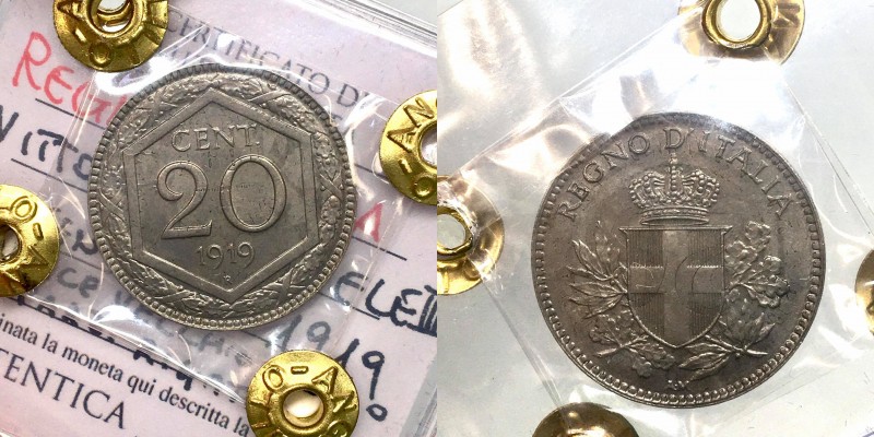 Vittorio Emanuele III. 20 centesimi 1919 c/parzialmenet rigato *tracce del vecch...
