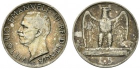 Vittorio Emanuele III. 5 lire 1927 ** 2 rosette Ag. 5 g qBB patinata