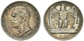 Vittorio Emanuele III. 5 lire 1927 Ag.5g qBB patinata