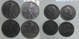 Lotto 50 lire 1958 (4 monete) conservazioni medie MB-BB
