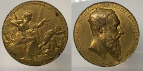 Belgium. Leopold II. Exposition Universelle Anvers 1885. Ae dorato 111g 60,4mm *colpi al bordo