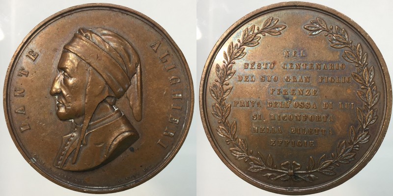 Medaglia Dante Alighieri VI centenario della morte (1321-1921) AE 63,16g 51,2mm