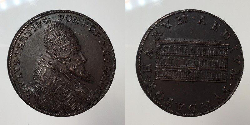 Papali. Paolo III 1534-1549 Medaglia postuma, Palazzo Farnese - AE 20,7g 34,3 mm
