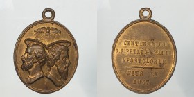 Papali. Pio IX. Medaglia 1867. 18° centenario del martirio di San Pietro e San Paolo. 8,92g 28,6 x 32,7 mm