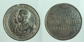 Savoia. Vittorio Emanuele III ed Elena di Montenegro, Ricordo della visita in Inghilterra 1903. Metallo bianco 12g 32mm