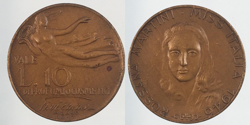Gettone 10 lire 1947 Miss Italia 1946 Rossana Martini. AE 5,90 g