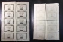 France. Première République (1792-1804). Full page of 10 Assignat de dix livres of Domaines Nationaux. Series 13720me. Loi du 24 Octobre 1792. L'An I ...