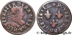 LOUIS XIII
Type : Double tournois, type 1 
Date : 1631 
Mint name / Town : La Rochelle 
Quantity minted : 2140788 
Metal : copper 
Diameter : 21  mm
O...