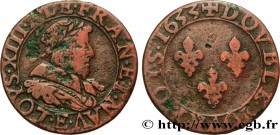 LOUIS XIII
Type : Double tournois, 2e type 
Date : 1633 
Mint name / Town : Tours 
Metal : copper 
Diameter : 19,5  mm
Orientation dies : 6  h.
Weight...