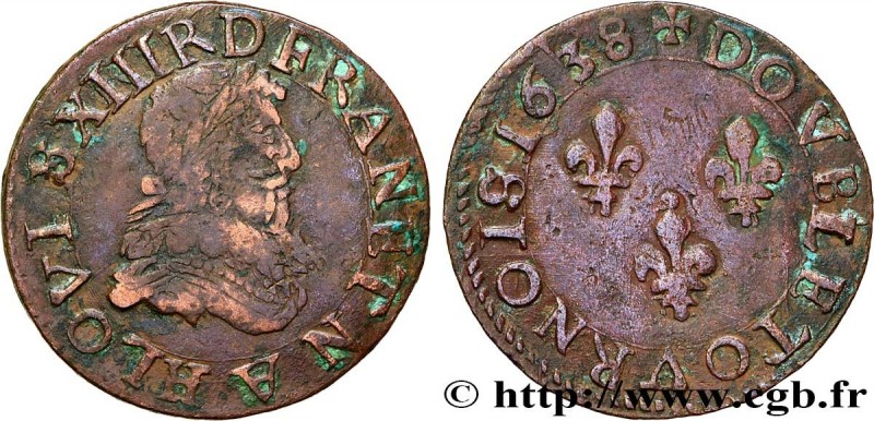 LOUIS XIII
Type : Double tournois, 11e type de La Rochelle 
Date : 1638 
Mint na...