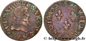 LOUIS XIII
Type : Double tournois, 11e type de La Rochelle 
Date : 1638 
Mint name / Town : La Rochelle 
Metal : copper 
Diameter : 20  mm
Orientation...