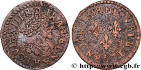 LOUIS XIII
Type : Double tournois, 14e type 
Date : 1638 
Mint name / Town : La Rochelle 
Metal : copper 
Diameter : 21  mm
Orientation dies : 6  h.
W...