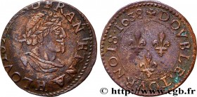 LOUIS XIII
Type : Double tournois, 14e type 
Date : 1638 
Mint name / Town : La Rochelle 
Metal : copper 
Diameter : 20  mm
Orientation dies : 6  h.
W...