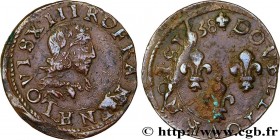 LOUIS XIII
Type : Double tournois, 14e type 
Date : 1638 
Mint name / Town : La Rochelle 
Metal : copper 
Diameter : 21  mm
Orientation dies : 6  h.
W...