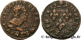 LOUIS XIII
Type : Double lorrain, type 9 
Date : 1636 
Mint name / Town : Stenay 
Metal : copper 
Diameter : 19,5  mm
Orientation dies : 11  h.
Weight...