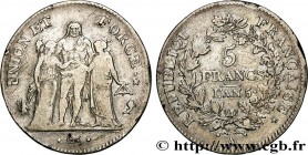 DIRECTOIRE
Type : 5 francs Union et Force, Union serré, seulement gland extérieur 
Date : An 5 (1796-1797) 
Mint name / Town : Paris 
Quantity minted ...