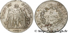 DIRECTOIRE
Type : 5 francs Union et Force, Union serré, seulement gland extérieur 
Date : An 7 (1798-1799) 
Mint name / Town : Perpignan 
Quantity min...