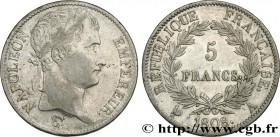 PREMIER EMPIRE / FIRST FRENCH EMPIRE
Type : 5 francs Napoléon Empereur, République française 
Date : 1808 
Mint name / Town : Paris 
Quantity minted :...