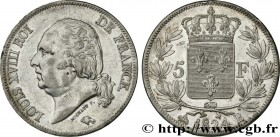 LOUIS XVIII
Type : 5 francs Louis XVIII, tête nue 
Date : 1824 
Mint name / Town : Rouen 
Quantity minted : 1.845.253 
Metal : silver 
Millesimal fine...
