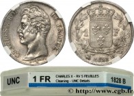 CHARLES X
Type : 1 franc Charles X, matrice du revers à cinq feuilles 
Date : 1828 
Mint name / Town : Rouen 
Quantity minted : 69764 
Metal : silver ...