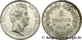 LOUIS-PHILIPPE I
Type : 5 francs type Tiolier avec le I, tranche en creux 
Date : 1831 
Mint name / Town : Rouen 
Quantity minted : 7.886.588 
Metal :...