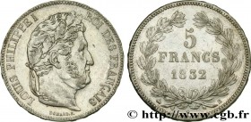 LOUIS-PHILIPPE I
Type : 5 francs IIe type Domard 
Date : 1832 
Mint name / Town : Rouen 
Quantity minted : 2851336 
Metal : silver 
Millesimal finenes...