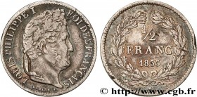 LOUIS-PHILIPPE I
Type : 1/2 franc Louis-Philippe 
Date : 1833 
Mint name / Town : Bayonne 
Quantity minted : 15738 
Metal : silver 
Millesimal finenes...