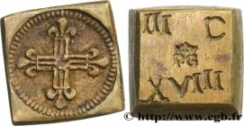 HENRI III TO LOUIS XIV - COIN WEIGHT
Type : Poids monétaire pour le huitième d’écu 
Date : n.d. 
Metal : brass 
Diameter : 13  mm
Orientation dies : 1...