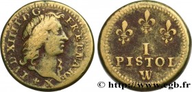 LOUIS XIII AND LOUIS XIV - COIN WEIGHT
Type : Poids monétaire pour le louis d’or aux huit L 
Date : n.d. 
Metal : brass 
Diameter : 19  mm
Orientation...
