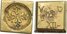 LOUIS XIII
Type : Poids monétaire pour le demi-franc  
Date : n.d. 
Metal : brass 
Diameter : 15  mm
Orientation dies : 6  h.
Weight : 7,04  g.
Obvers...
