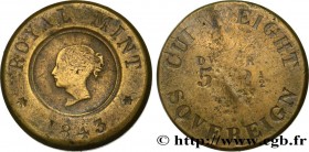 GREAT-BRITAIN - VICTORIA
Type : Poids monétaire pour le souverain 
Date : (XVe-XVIe siècles) 
Date : 1843 
Metal : brass 
Diameter : 20,5  mm
Orientat...