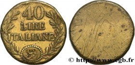 ITALY - MONETARY WEIGHT
Type : Poids monétaire pour la pièce de 40 lires 
Date : n.d. 
Metal : brass 
Diameter : 25  mm
Orientation dies : 12  h.
Weig...