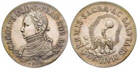 Charles IX, jeton argent du sacre à Reims, 1561, frappe postérieure, Paris, AG 13.31 g.
Avers : CAROLVS. IX. D. G. FRAN. COR. REX
Buste cuirassé et la...