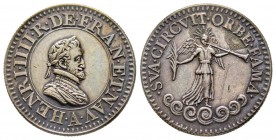 Jeton ou médaillette, Herni IV, refrappe (1814-1824), AG 5.47 g.
Avers : HENRI • IIII • R • DE • FRAN • ET • NAV • A Buste lauré à droite
Revers : VA ...