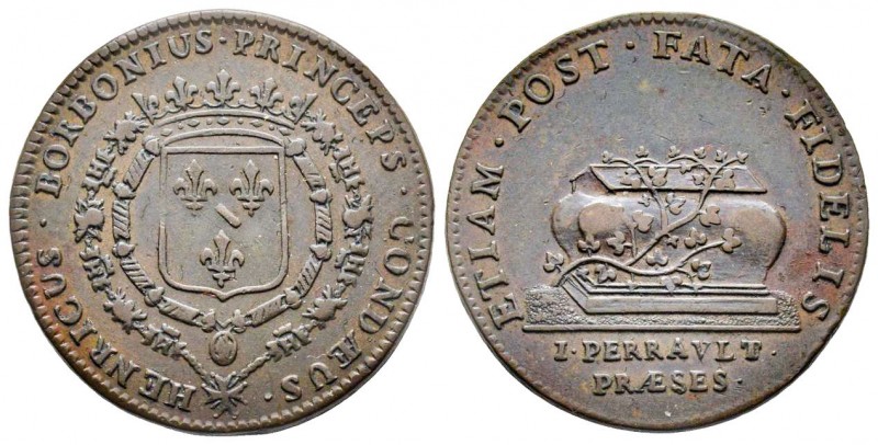 Rare Jeton , Henri II de Bourbon, ND, 1646, Cuivre 6.49 g.
F. 12764
Superbe