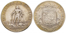 Jeton, Louis XIV, États de Bourgogne, 1688, AG 11.91 g.
Avers : Louis XIV en Hercule sur le champ de bataille
TTB+