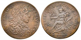 Jeton, Louis XIV, Préliminaires de la Paix de Munster n.d., Cuivre 6.23 g.
F. 12477a 
TTB