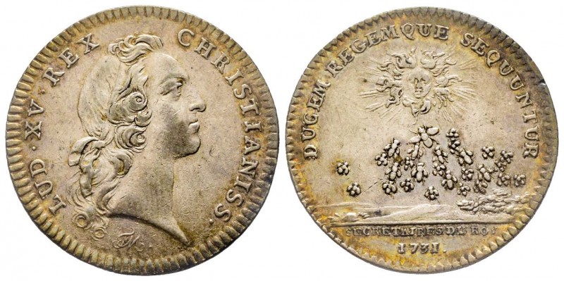 Louis XV, Jeton, Secrétaire du roi, 1731, AG 8.5 g.
Avers: LUD.XV.REX.CHRISTIANI...