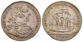 Jeton, 1768, Courtiers royaux, courtiers de marchandises et d'assurances, AG 6.13 g.
Avers : Buste de Louis XVI à droite
Revers : COURTIERS ROYAUX DE ...