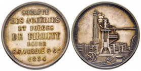 Jeton, 1854, AG 16.55 g.
Avers: SOCIÉTÉ DES ACIÉRIES ET FORGES DE FIRMINY LOIRE F. F. VERDIÉ & C.IE 1854
Revers:  Paysage d'aciéries avec presse, ch...