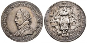Médaille, Charles IX, Saint-Barthélemy, 1572 refrappe XIXe, Paris, AG 20.00 g.
Avers : CAROLVS IX. D. G. FRANCORVM REX. INVIC
Buste lauré de Charles I...