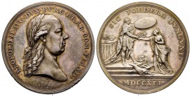 Jeton/Médaille; Lépold II 1791, par Th. v. Berckel , AG 25.54 g.
Avers : LEOPOLD · II · AVG · DVX · BVRG · BRAB · COM · FLAND Buste à droite ·. Tour. ...