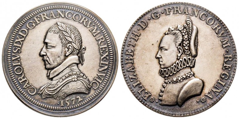 Médaille, réfrappe, 1572, AG 19.08 g.
Avers : CAROLUS IX D G FRANCORVM RE INVIC....