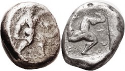 ASPENDOS, Stater, 465-430 BC, Warrior adv rt with spear & shield/triskeles in incuse square, S5381 ( £750 ). F-VF, obv nrly centered, rev sl off-ctr, ...