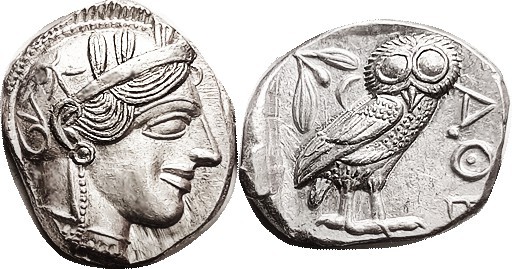 ATHENS, Tet, 449-413 BC, Athena head r/owl stg r, S2526; Choice Mint State, obv ...